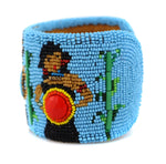 Marcus Amerman - Choctaw - Contemporary Beaded Leather Bracelet with Singing Hopi Maidens, size 6.5
