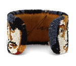 Marcus Amerman - Choctaw - Contemporary Beaded Leather Bracelet with The Beatles, size 6.75