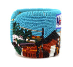 Marcus Amerman - Choctaw - Contemporary Beaded Leather Bracelet with Mobil Gas Station Scene, size 6.5