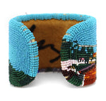 Marcus Amerman - Choctaw - Contemporary Beaded Leather Bracelet with Mobil Gas Station Scene, size 6.5