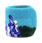 Marcus Amerman - Choctaw - Contemporary Beaded Leather Bracelet with Mobil Gas Station Scene, size 6.5