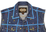 Marcus Amerman - Denim Button Up Vest with Beaded Design (Size Small)