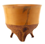 Robin Baker - Molokai Hawaiian Wooden Bowl with Legs and Carved Floral Design, 8" x 9.5"