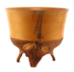 Robin Baker - Molokai Hawaiian Wooden Bowl with Legs and Carved Floral Design, 8" x 9.5"