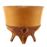Robin Baker - Molokai Hawaiian Wooden Bowl with Legs and Carved Floral Design, 8" x 9.5"