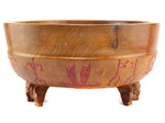Robin Baker - Large Molokai Hawaiian Wooden Bowl with Legs and Carved Pictorials, 6.75" x 13.5"