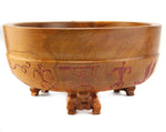 Robin Baker - Large Molokai Hawaiian Wooden Bowl with Legs and Carved Pictorials, 6.75" x 13.5"