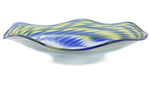 Louis Via - Philabaum Glass Blue, Yellow, and White Wave Bowl c. 1979, 3.75" x 16.5"