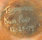 Roy (b. 1957) and Stella (1937-2006) Tanner - San Juan Redware Sgraffito Seed Jar with Raccoon Pictorial and Turquoise Inclusion c. 1979, 2.5" x 2.5"