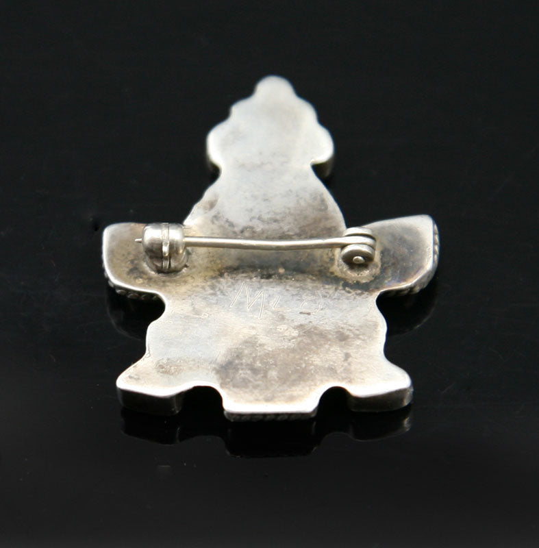 Zuni Multi-Stone Inlay and Silver Knifewing Pin, c. 1940s, 1.375" x 1" (J2689)