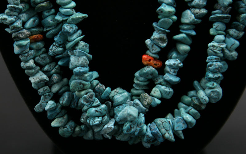 Ava Marie Coriz "Cool-Ca-Ya" (1948-2011) - Santo Domingo (Kewa) Turquoise, Heishi and Spiny Oyster Four Strand Necklace, Contemporary, 24" (J90106-1211-005)