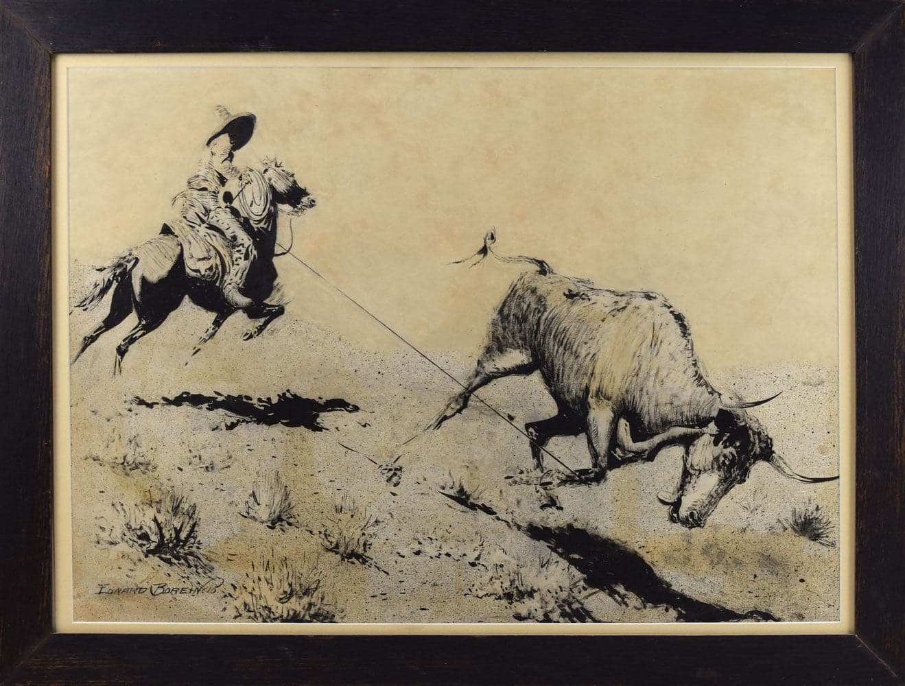 Edward Borein (1872-1945) - Any Native With a Lasso Can Always Get Beef, 1910, 19" x 27" Ink Wash (PDC90411A-0417-001)