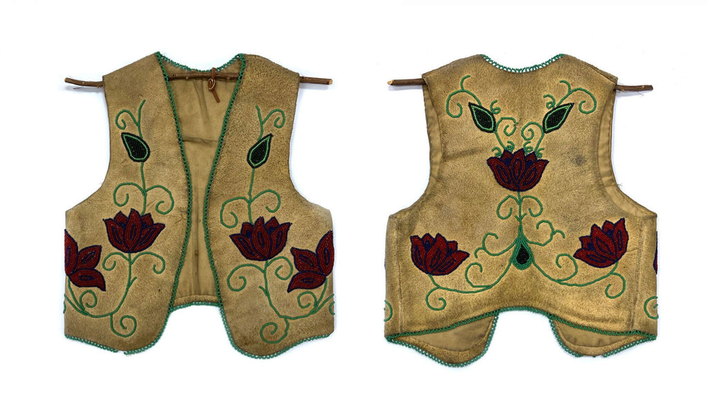 Plateau Beaded Leather Child's Vest with Floral Design c. 1920-30s, 15" x 13" (DW1317)x

