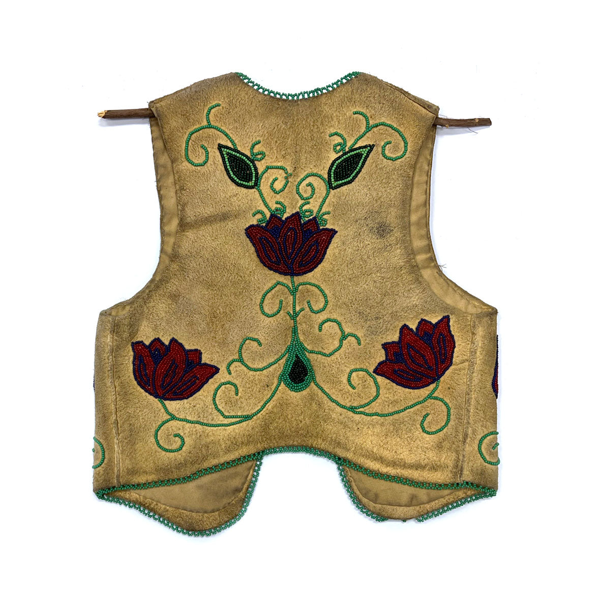 Plateau Beaded Leather Chilld's Vest with Floral Design c. 1920-30s, 15" x 13" (DW1317)
