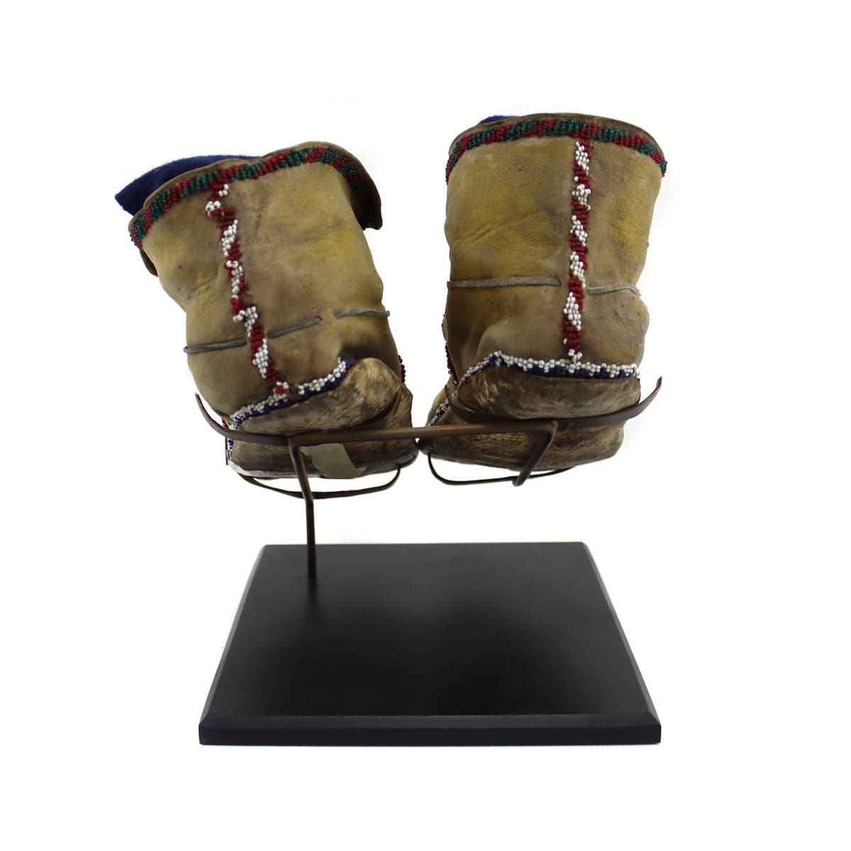 Apache Beaded Leather Moccasins c. Late 19th Century, 5" x 10" x 4" - Includes Custom Stand (DW90354B-0123-004) 2