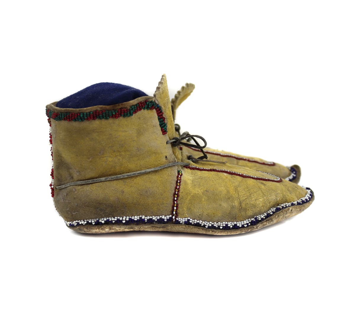 Apache Beaded Leather Moccasins c. Late 19th Century, 5" x 10" x 4" - Includes Custom Stand (DW90354B-0123-004) 5
