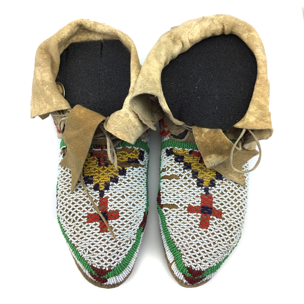 Possibly Gros Ventre Beaded Moccasins, c. 1900s, 8" x 9.5" x 3.5" each (DW90757-0421-012)