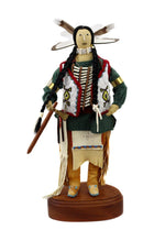 Donna Shakespeare-Cummings - Plains Arapaho Leather Beaded Doll on Custom Wooden Stand with Miniature Rawhide Drum and Arrow with Feathers c. 1999, 13.75" x 6.5" x 5" (DW91902D-0422-001)1
