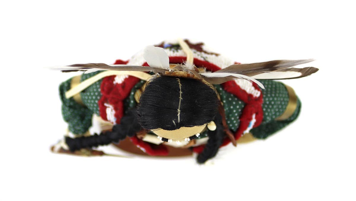 Donna Shakespeare-Cummings - Plains Arapaho Leather Beaded Doll on Custom Wooden Stand with Miniature Rawhide Drum and Arrow with Feathers c. 1999, 13.75" x 6.5" x 5" (DW91902D-0422-001)5
