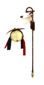Donna Shakespeare-Cummings - Plains Arapaho Leather Beaded Doll on Custom Wooden Stand with Miniature Rawhide Drum and Arrow with Feathers c. 1999, 13.75" x 6.5" x 5" (DW91902D-0422-001)8
