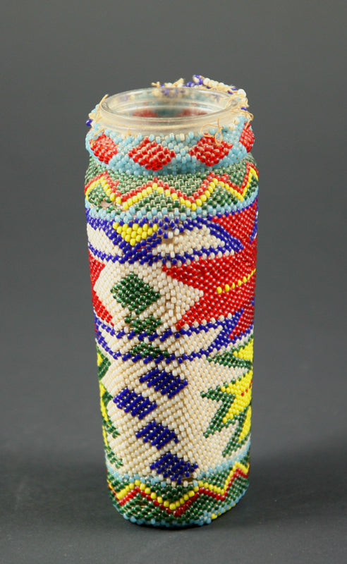 Paiute Beaded Glass Bottle, c. 1920s, 5.5" x 2.75 x 2" (DW91991A-0310-005)