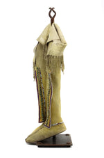Southern Plains Beaded Leather Moccasins with Stand c. 1880s, 21" x 9" x 6" (DW92323A-0123-001)
