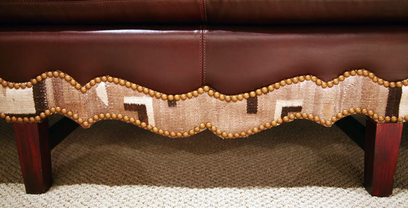 Custom Designed Leather Couch with Navajo Textile Inlay, 51.5
