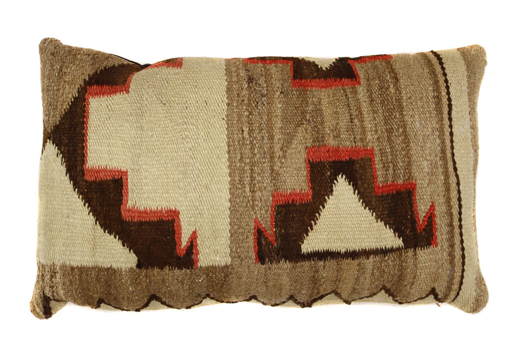 Custom Leather Pillow with c. 1920-30s Navajo Ganado Textile Inlay, 14" x 23" x 6" (F1448-002)
