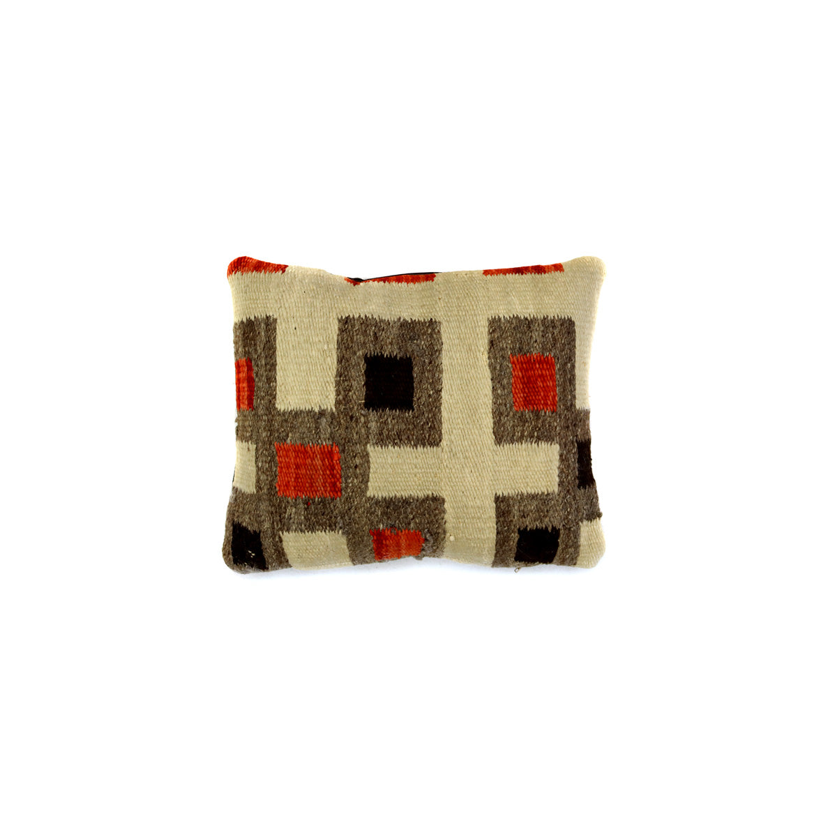 Custom Leather Pillow with c. 1920-30s Navajo Ganado Textile Inlay, 14" x 17.5" x 5" (F1459-004)