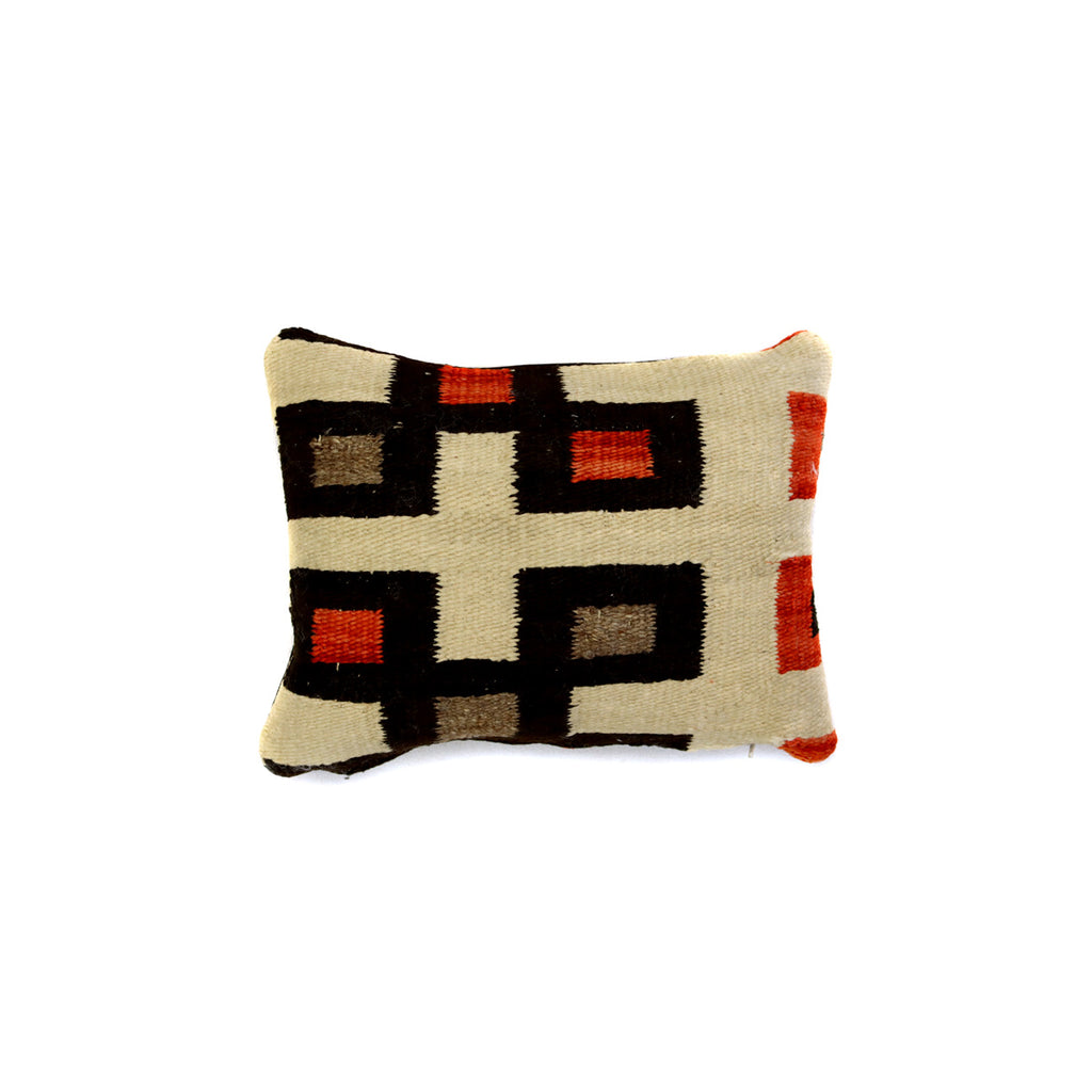 Custom Leather Pillow with c. 1920s Navajo Ganado Textile Inlay, 11.5" x 14.5" x 4.5" (F1460-003)