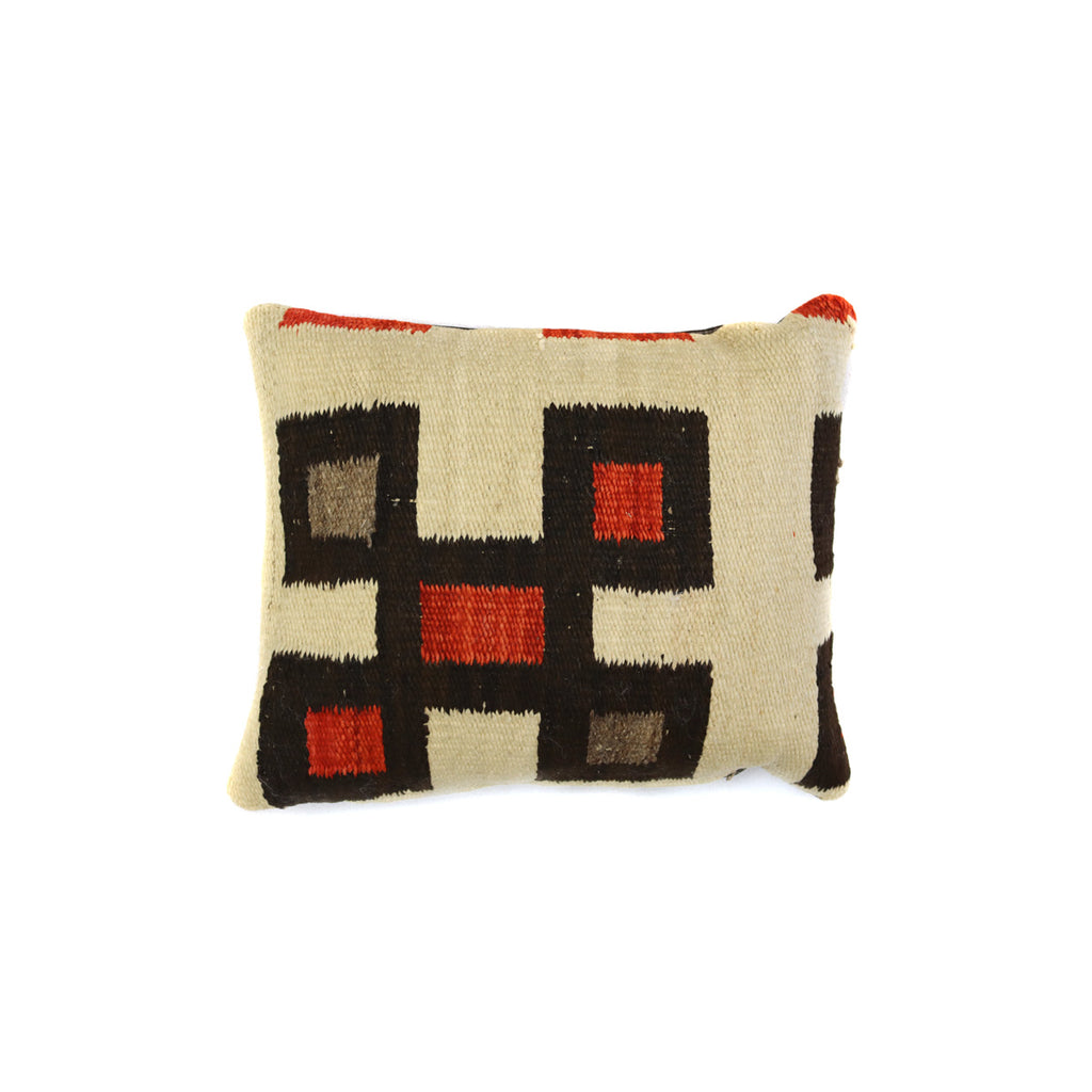 Custom Leather Pillow with c. 1920s Navajo Ganado Textile Inlay, 13" x 16" x 5" (F1460-004)