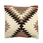 Custom Leather Pillow with c. 1930s Navajo Crystal Textile Inlay, 14" x 14" x 4" (F91910D-0722-004)