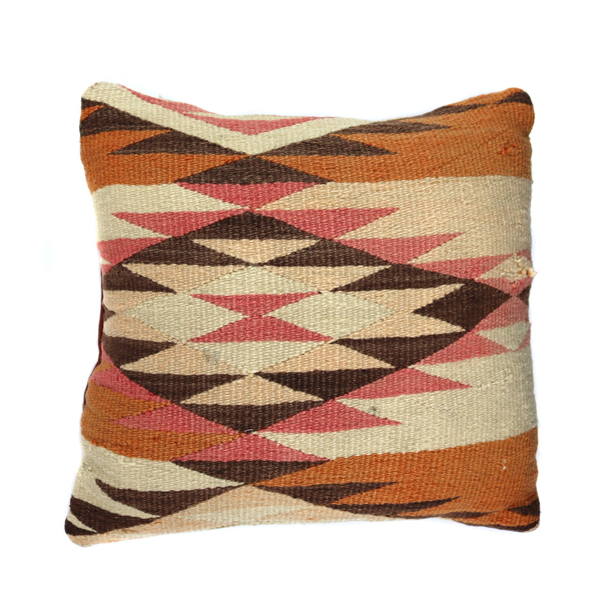 Custom Leather Pillow with c. 1920s Navajo Red Mesa Textile Inlay, 14" x 15" x 5" (F91910D-0722-008)