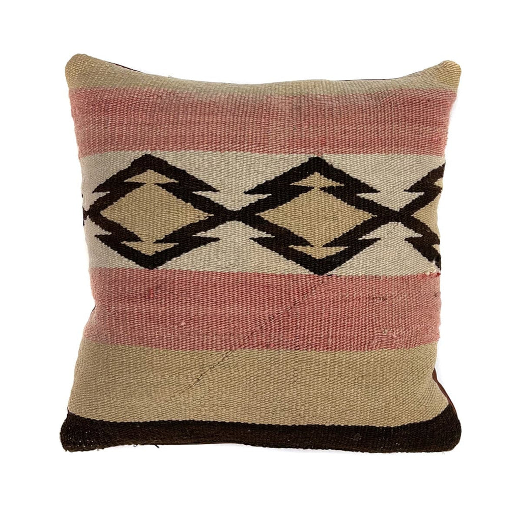 Navajo Custom Leather Pillow with Navajo Textile Inlay 14" x 14" x 4.5" (F91966B-0822-008)