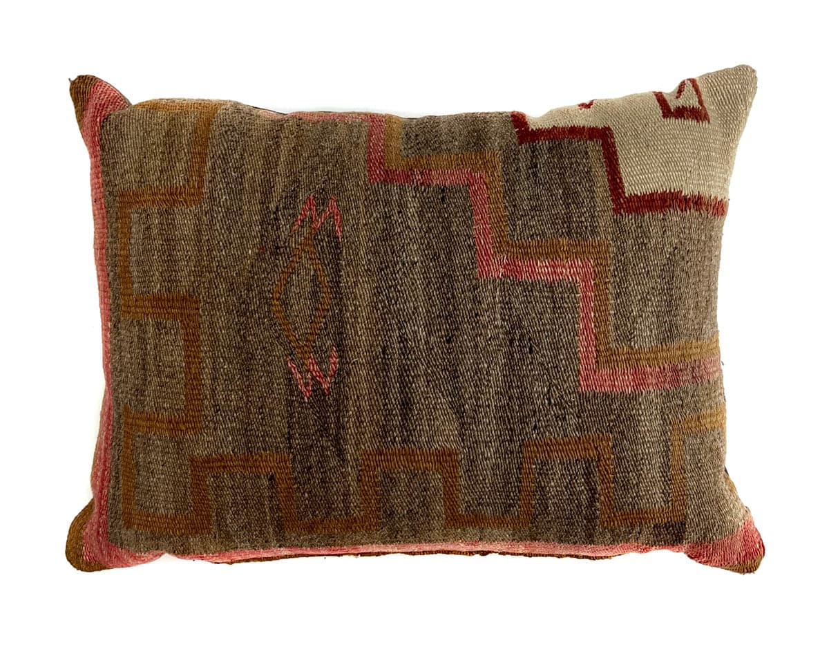 Navajo Custom Leather Pillow with Navajo Textile Inlay 14" x 20" x 7" (F91966B-0822-009)