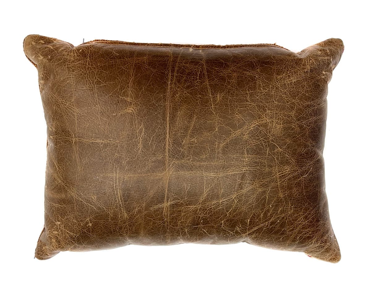 Navajo Custom Leather Pillow with Navajo Textile Inlay 14" x 20" x 7" (F91966B-0822-009) 1