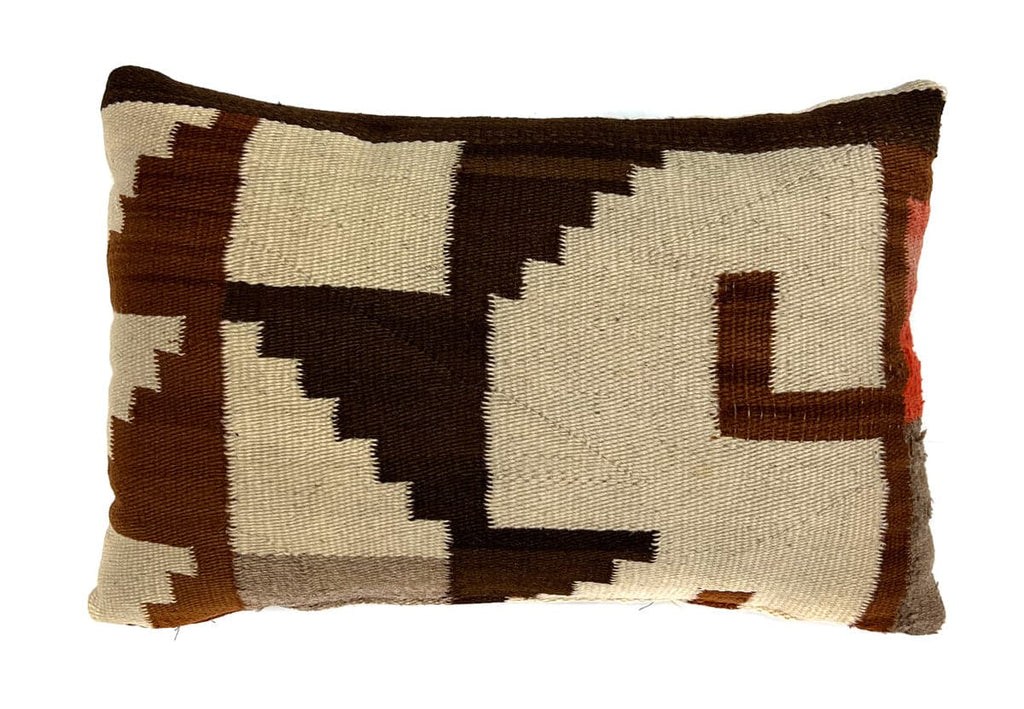 Navajo Custom Leather Pillow with Navajo Textile Inlay 12" x 19" x 5" (F91966B-0822-010)