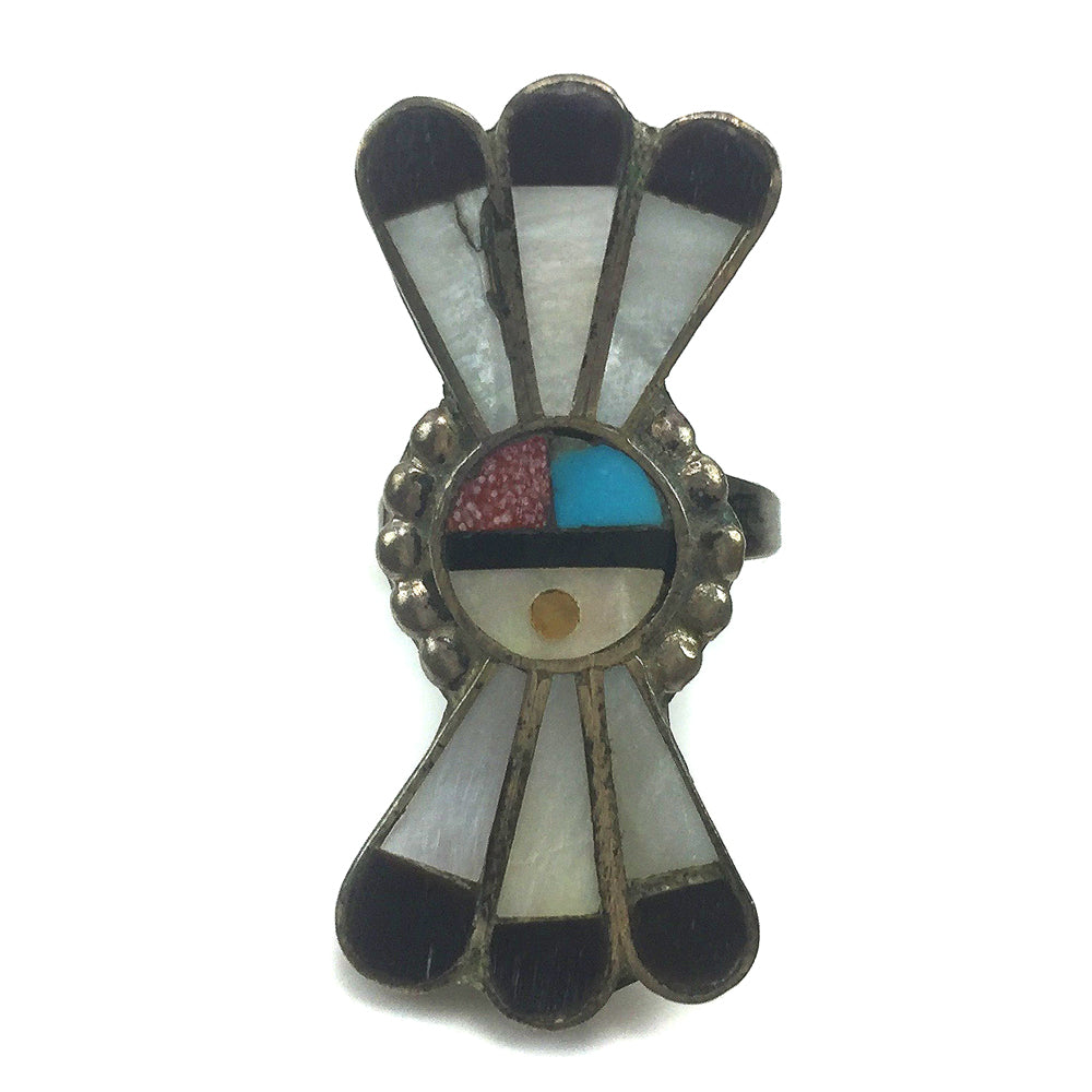 Zuni Multi-Stone Inlay Sunface Kachina Ring