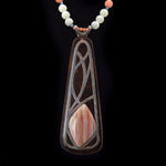 Moonstone, Agate, Hematite, Silver, and Ironwood Necklace c. 1980, 24" length (J91936C-0318-038)
