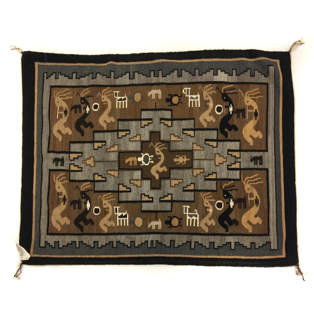 Esther Etcitty - Navajo Two Grey Hills Rug with Kokopelli Figures, 46" x 54"