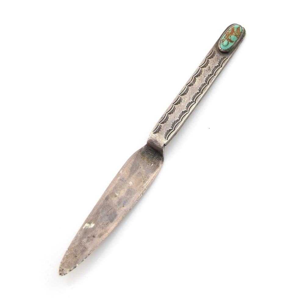 Navajo Turquoise and Silver Letter Opener c. 1920, 6.375" x 0.625"