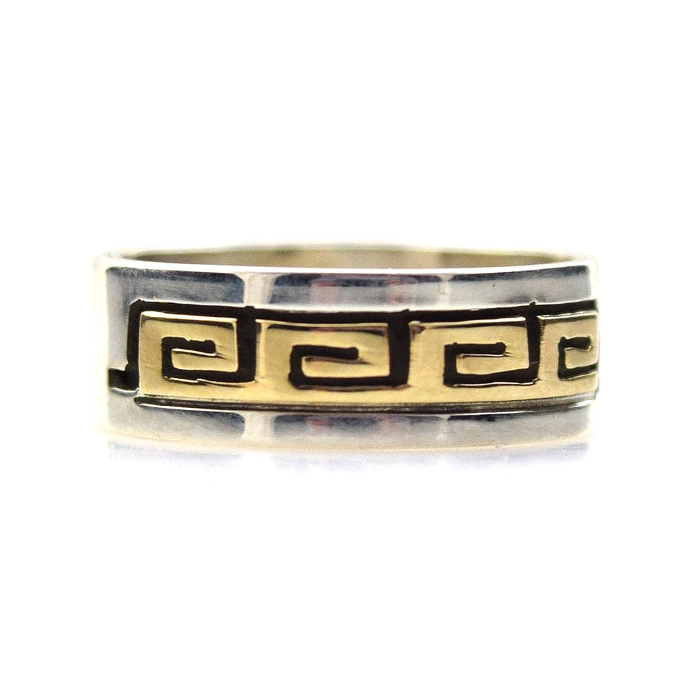 Dave Skeets - Navajo 14K Gold Overlay and Silver Ring with Spiral Designs, size 6