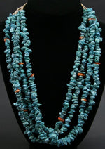 Ava Marie Coriz "Cool-Ca-Ya" (1948-2011) - Santo Domingo (Kewa) Turquoise, Heishi and Spiny Oyster Four Strand Necklace, Contemporary, 24" (J90106-1211-005)