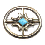 Navajo Turquoise and Silver Sandcast Pin c. 1950s, 1.75" x 2.25"