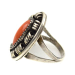 Navajo Coral and Silver Ring c. 1960s, size 6.5 (J10254)