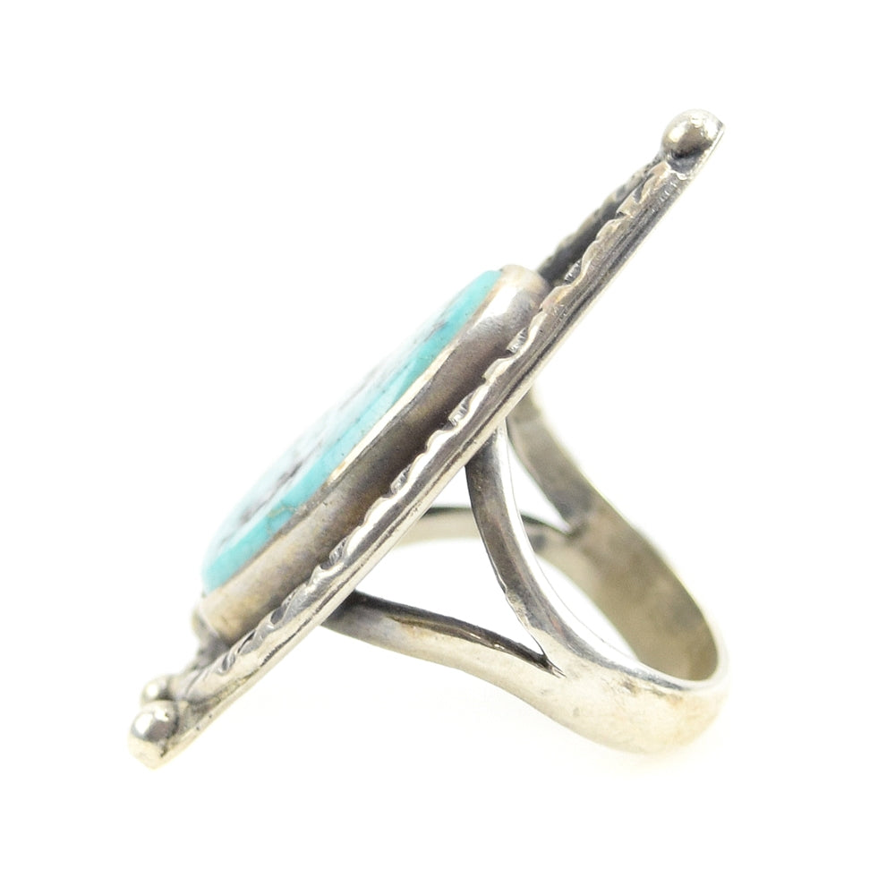 Navajo Turquoise and Silver Ring c. 1960s, size 6 (J10428)2