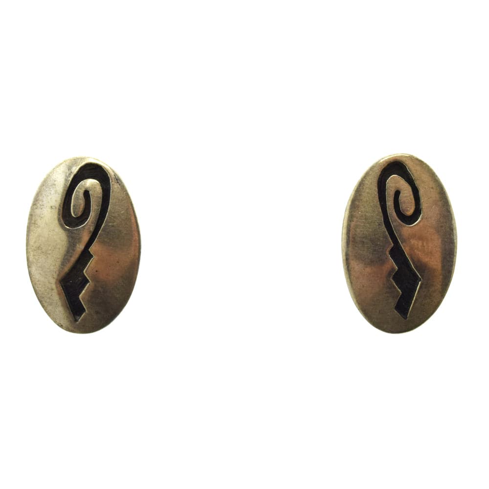 Hopi Guild Sterling Silver Overlay Post Earrings c. 1960s, 1" x 0.625"
