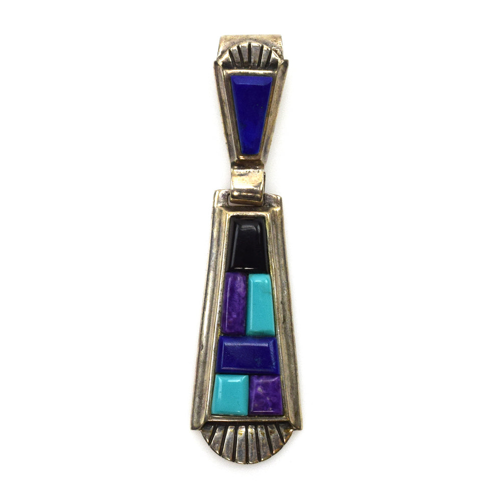 Chas Ray - Navajo Multi-Stone and Sterling Silver Pendant c. 1989, 2.75" x 0.75"
