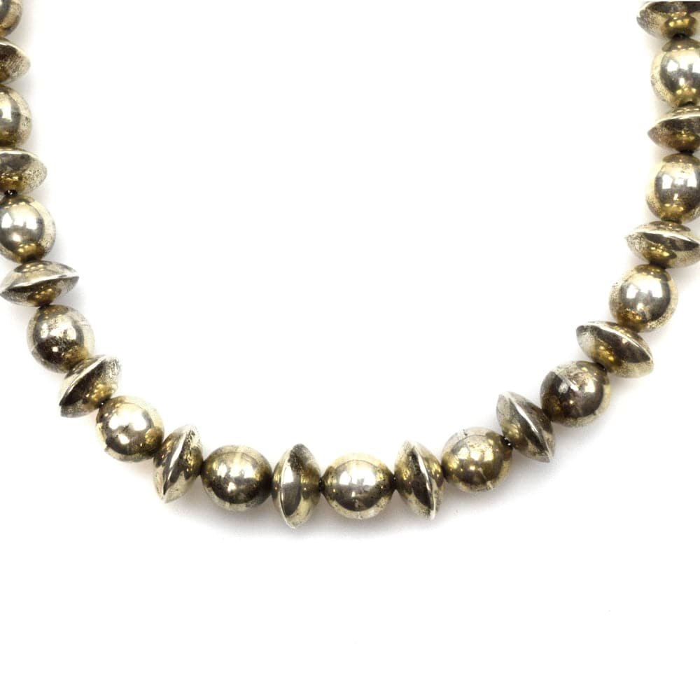 Mexican Silver Beaded Necklace c. 1980s, 20" length
