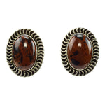 Mexican Mahogany Obsidian and Silver Clip-on Earrings c. 1980s, 1.375" x 1"
